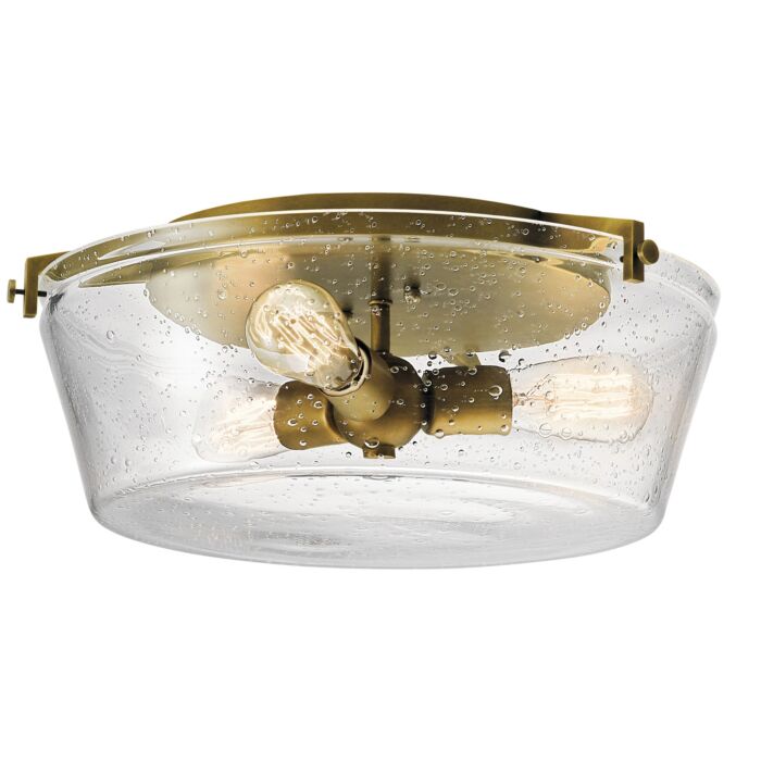 Kichler Alton 3 Light Clear Seeded Ceiling Light in Natural Brass