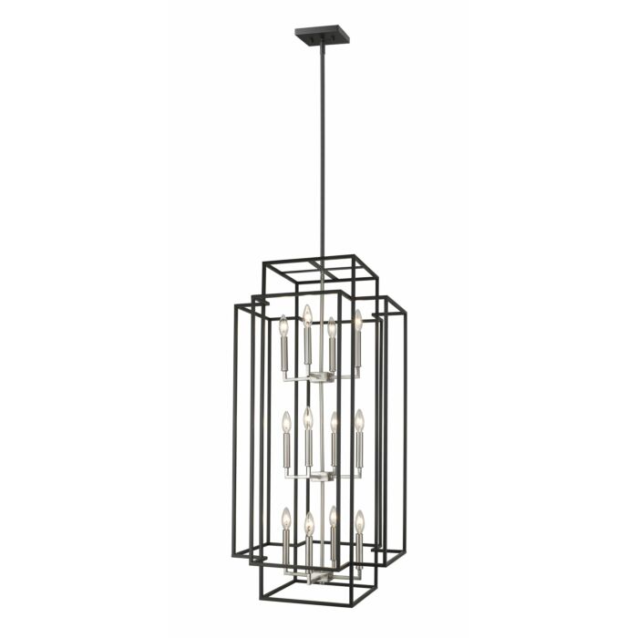 Z Lite Titania 12 Light Pendant Light In Black With Brushed Nickel