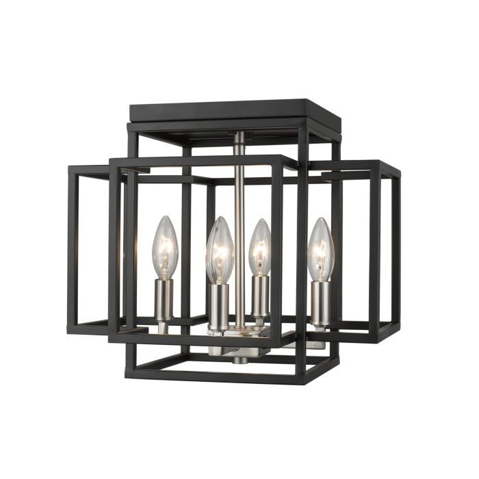 Z Lite Titania 4 Light Flush Mount Ceiling Light In Black With Brushed Nickel