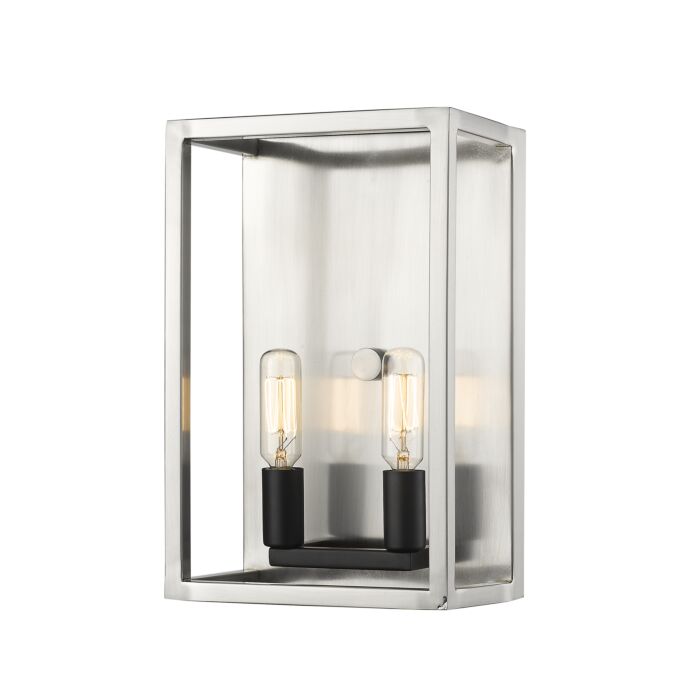 Z Lite Quadra 2 Light Wall Sconce In Brushed Nickel With Black