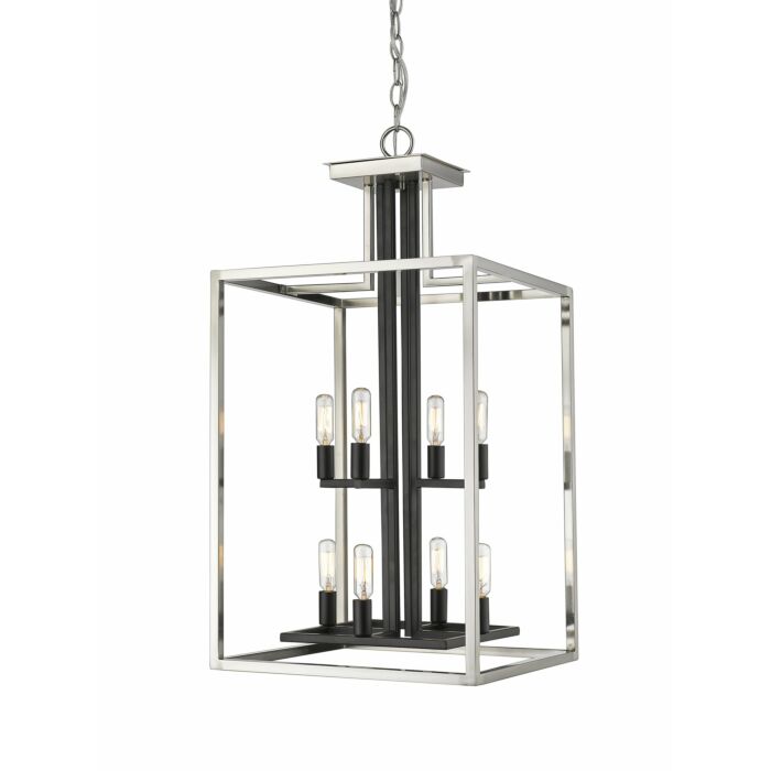 Z Lite Quadra 8 Light Chandelier In Brushed Nickel With Black