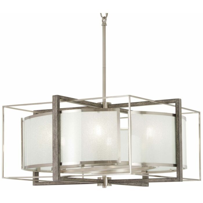 Minka Lavery Tyson's Gate 6 Light 24 Inch Pendant Light in Brushed Nickel with Shale Wood