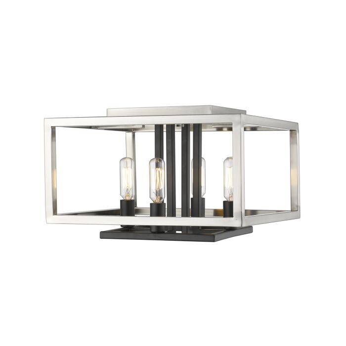 Z Lite Quadra 4 Light Flush Mount Ceiling Light In Brushed Nickel With Black