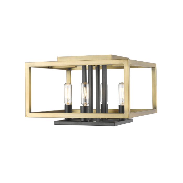 Z Lite Quadra 4 Light Flush Mount Ceiling Light In Olde Brass With Bronze