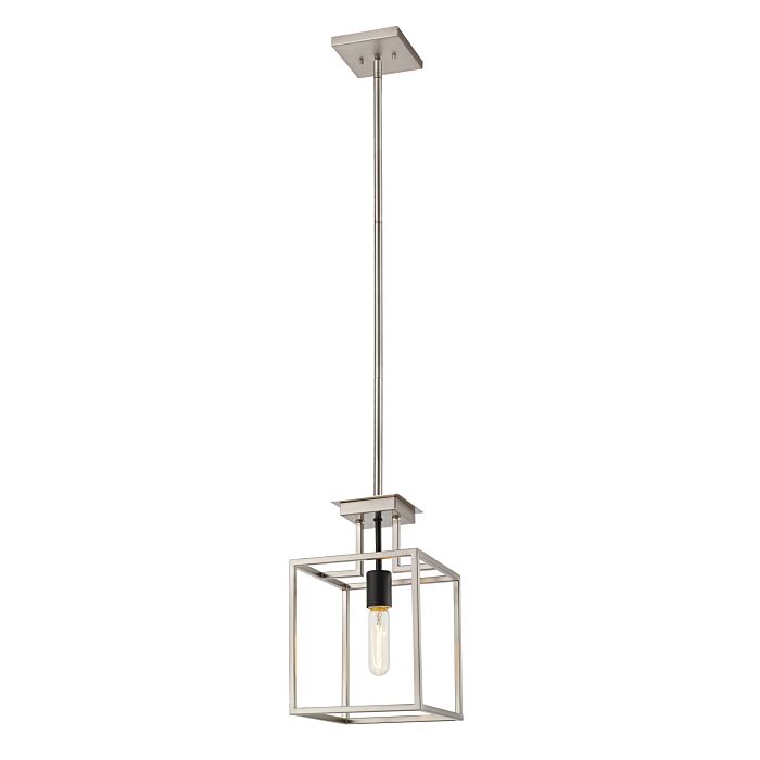 Z Lite Quadra 1 Light Mini Pendant Light In Brushed Nickel With Black