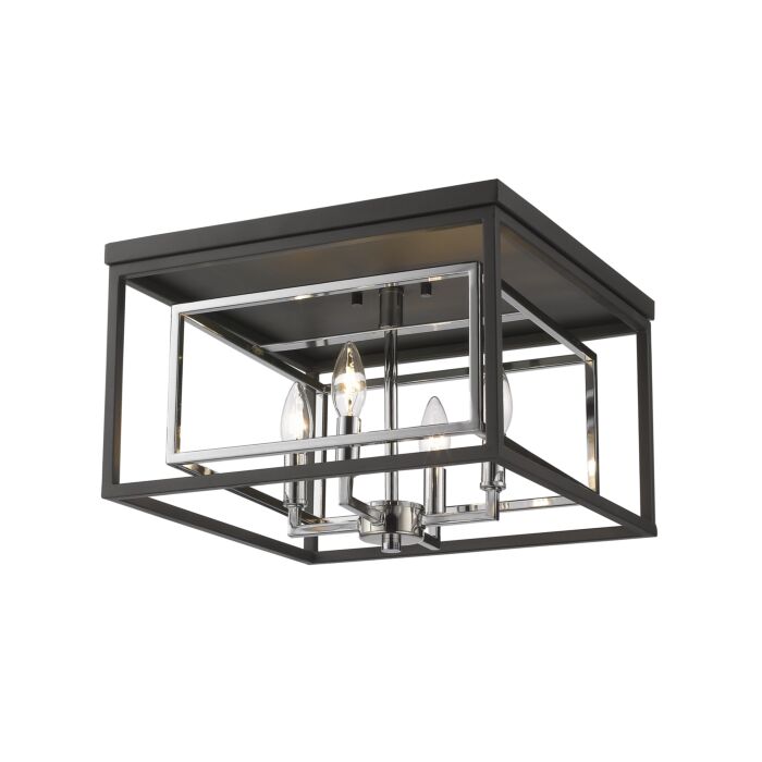 Z Lite Euclid 4 Light Flush Mount Ceiling Light In Chrome With Matte Black