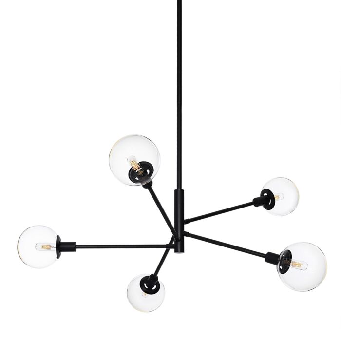 Sonneman Orb 5 Light 38.5 Inch Pendant in Satin Black Finish