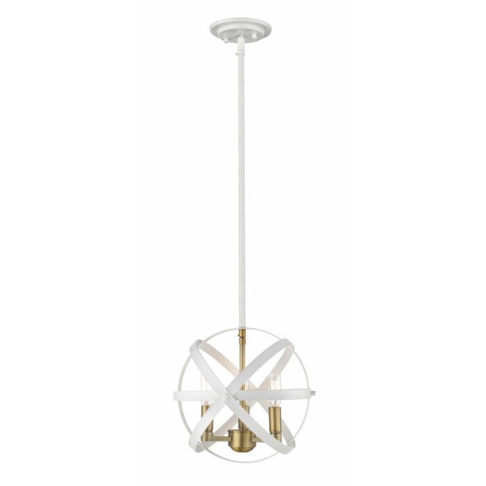 Z Lite Cavallo 3 Light Pendant Light In Hammered White With Olde Brass