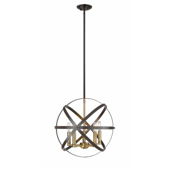Z Lite Cavallo 5 Light Pendant Light In Hammered Bronze With Olde Brass
