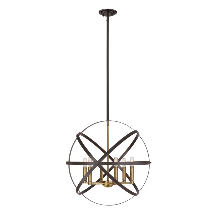 Z Lite Cavallo 6 Light Pendant Light In Hammered Bronze With Olde Brass