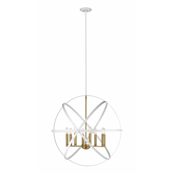 Z Lite Cavallo 8 Light Pendant Light In Hammered White With Olde Brass
