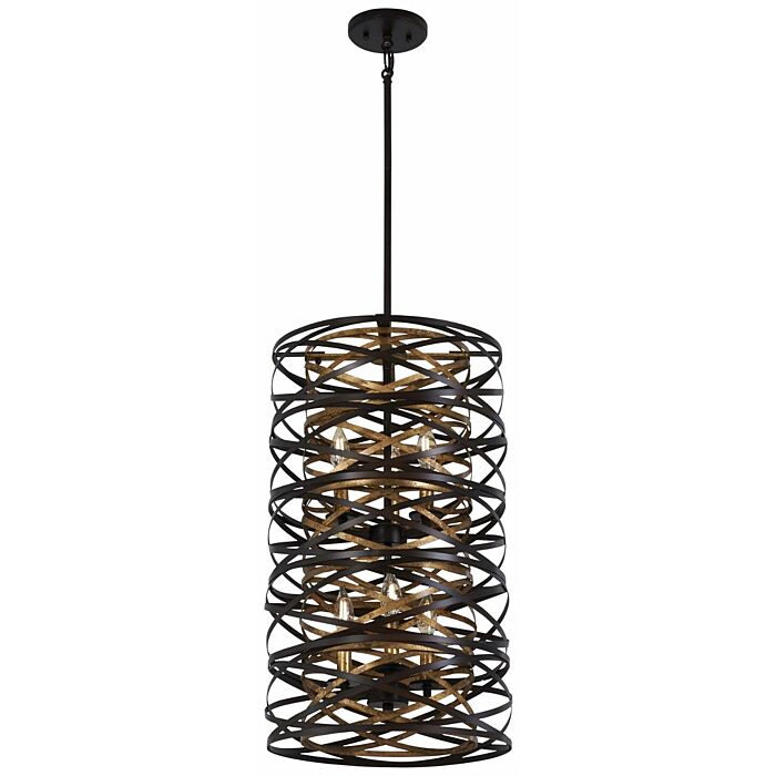Minka Lavery Vortic Flow 6 Light 14 Inch Pendant Light in Dark Bronze with Mosaic Gold Inte