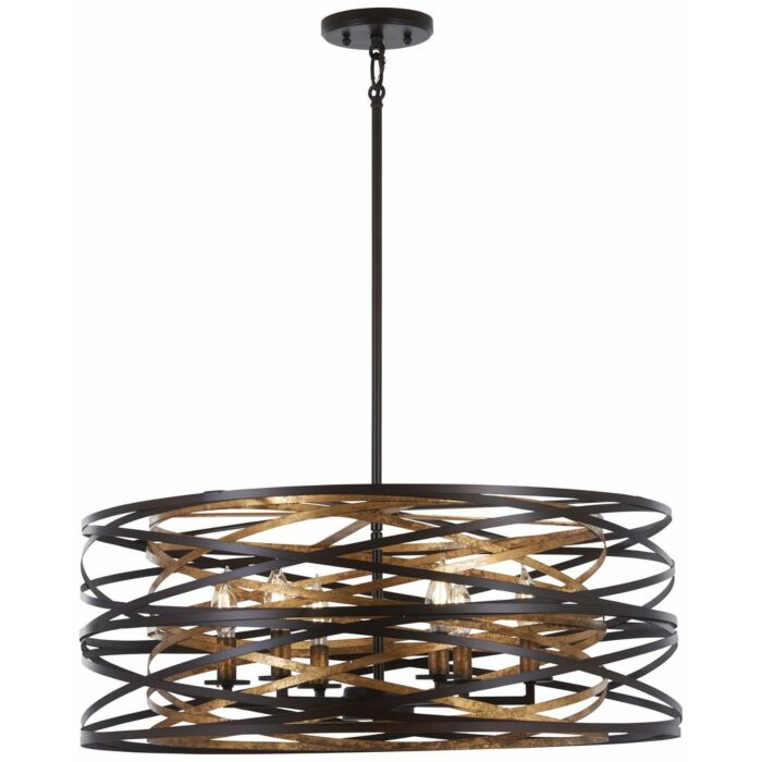 Minka Lavery Vortic Flow 6 Light 26 Inch Pendant Light in Dark Bronze with Mosaic Gold Inte