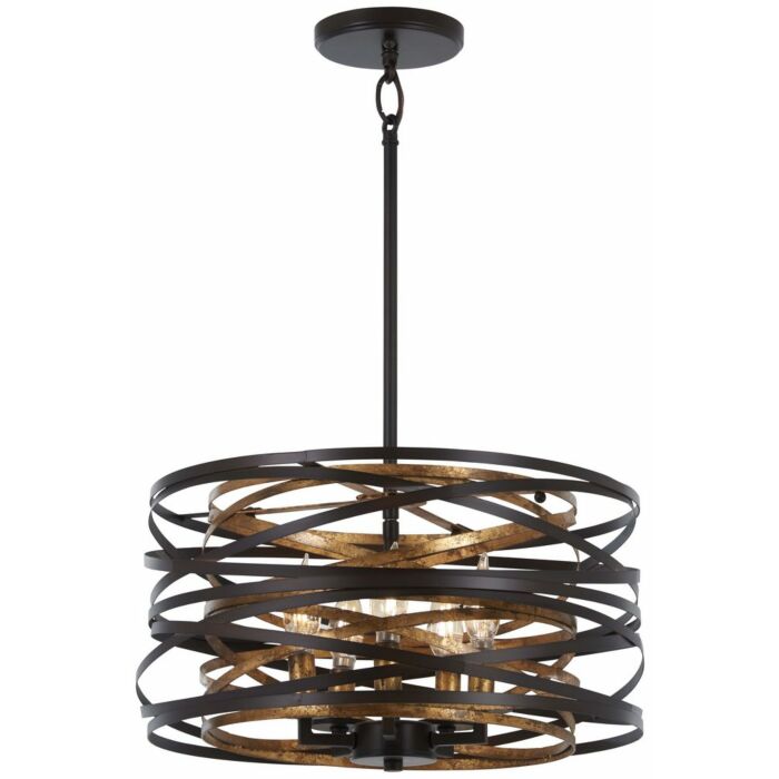 Minka Lavery Vortic Flow 5 Light 16 Inch Pendant Light in Dark Bronze with Mosaic Gold Inte