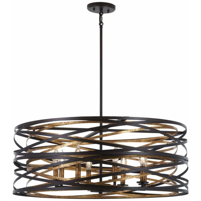 Minka Lavery Vortic Flow 8 Light 30 Inch Pendant Light in Dark Bronze with Mosaic Gold Inte