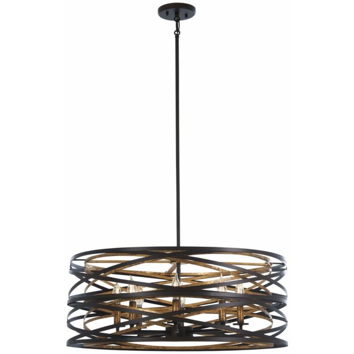 Minka Lavery Vortic Flow 8 Light 28 Inch Pendant Light in Dark Bronze with Mosaic Gold Inte