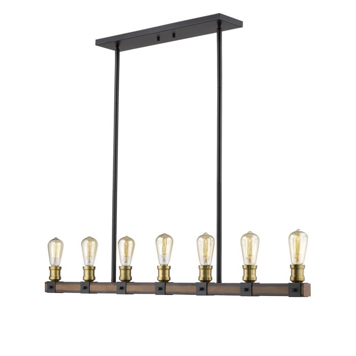 Z Lite Kirkland 7 Light Linear Pendant Light In Rustic Mahogany