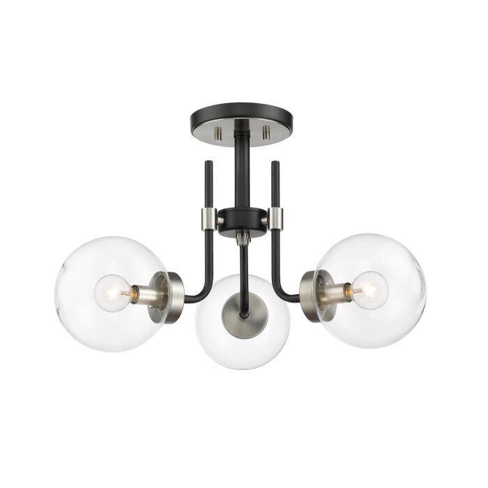 Z Lite Parsons 3 Light Semi Flush Mount Ceiling Light In Matte Black With Brushed Nickel