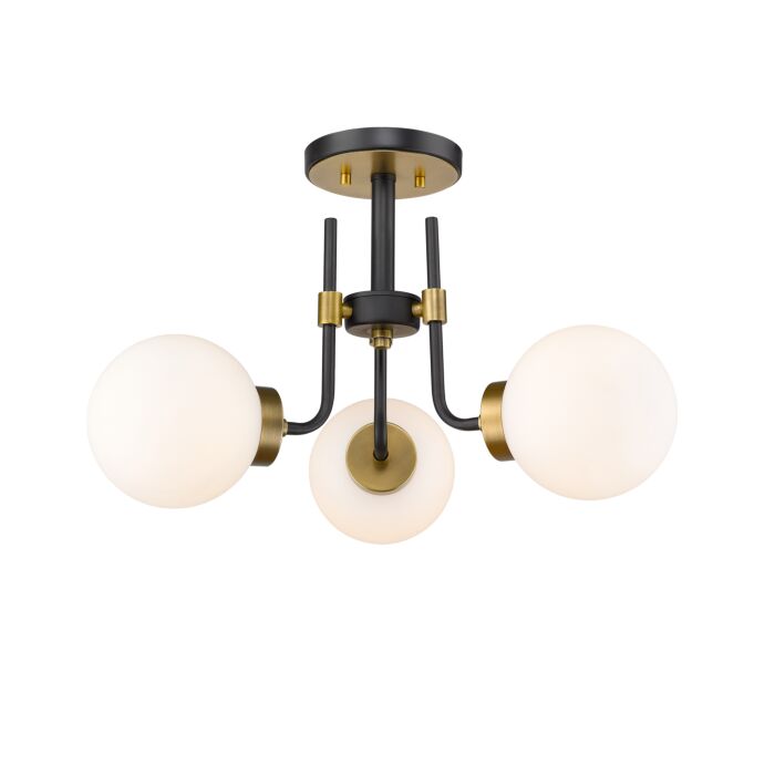 Z Lite Parsons 3 Light Semi Flush Mount Ceiling Light In Matte Black With Olde Brass