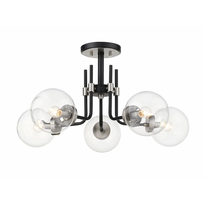 Z Lite Parsons 5 Light Semi Flush Mount Ceiling Light In Matte Black With Brushed Nickel