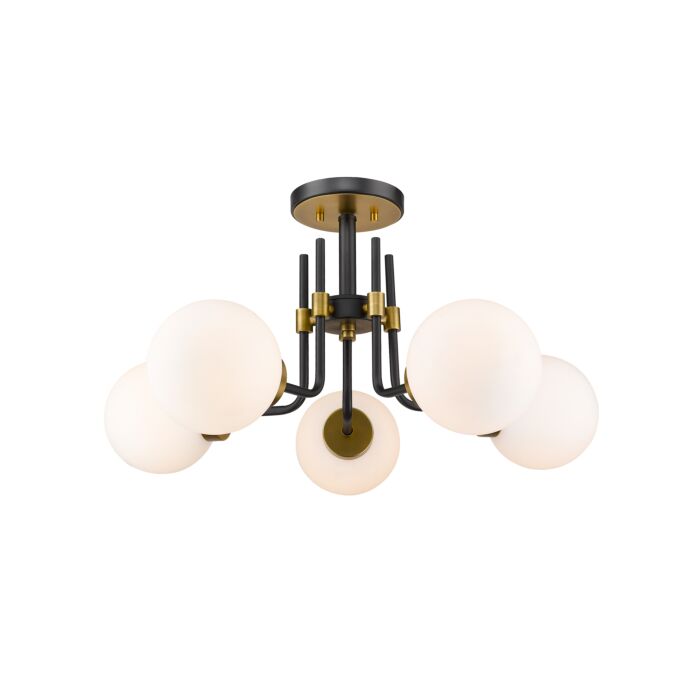 Z Lite Parsons 5 Light Semi Flush Mount Ceiling Light In Matte Black With Olde Brass