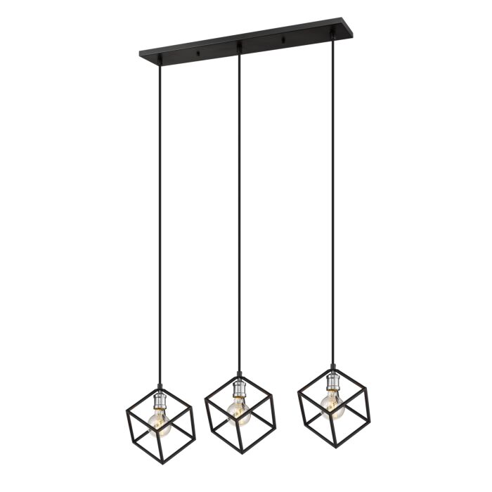 Z Lite Vertical 3 Light Linear Pendant Light In Matte Black With Brushed Nickel