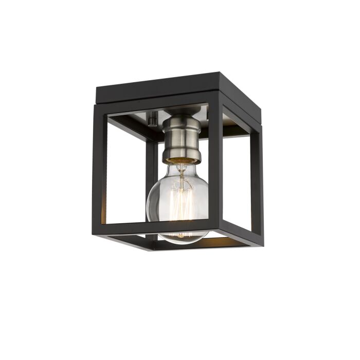 Z Lite Kube 1 Light Flush Mount Ceiling Light In Matte Black With Brushed Nickel