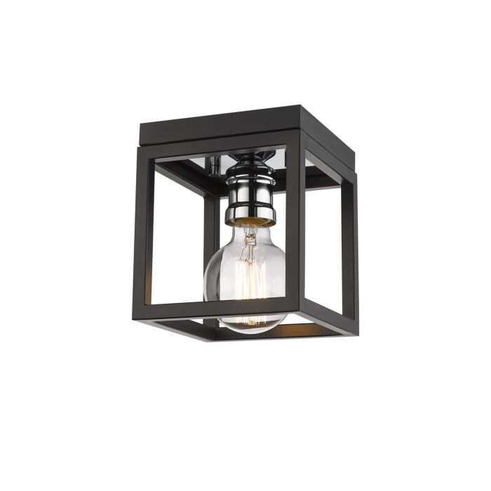 Z Lite Kube 1 Light Flush Mount Ceiling Light In Matte Black With Chrome