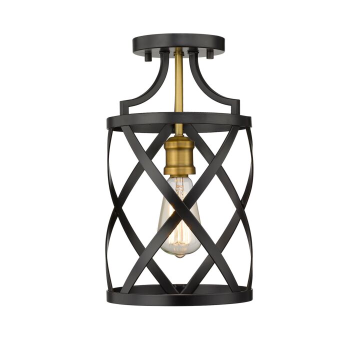 Z Lite Malcalester 1 Light Flush Mount Ceiling Light In Matte Black With Olde Brass