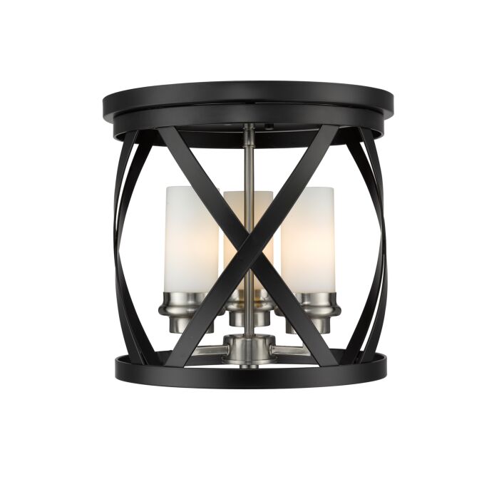 Z Lite Malcalester 3 Light Flush Mount Ceiling Light In Matte Black With Brushed Nickel