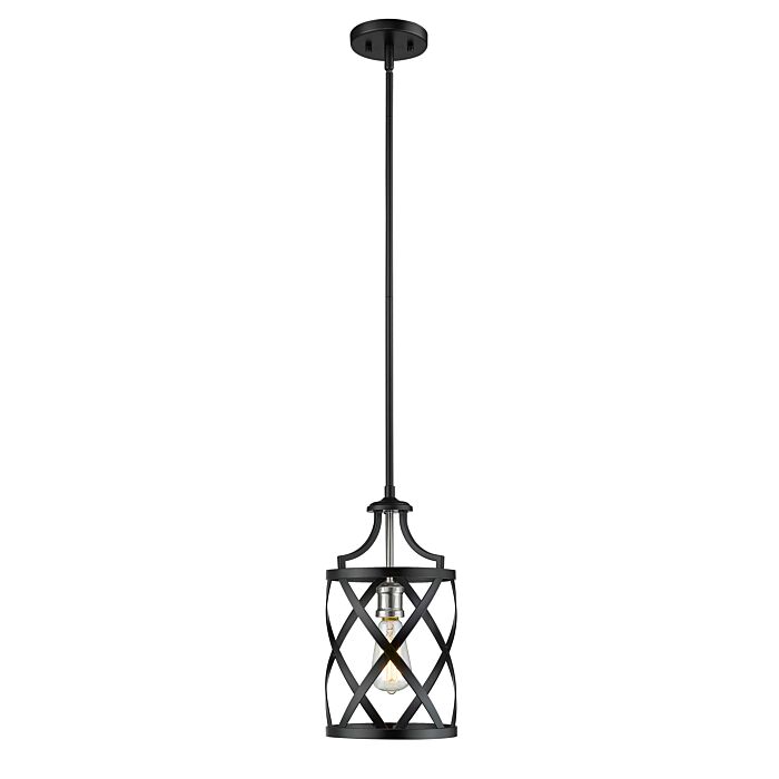 Z Lite Malcalester 1 Light Mini Pendant Light In Matte Black With Brushed Nickel