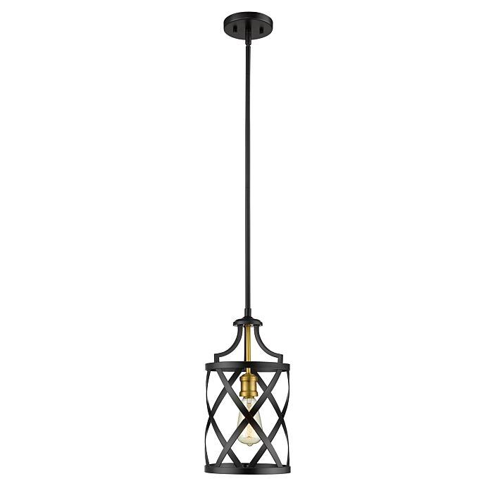 Z Lite Malcalester 1 Light Mini Pendant Light In Matte Black With Olde Brass