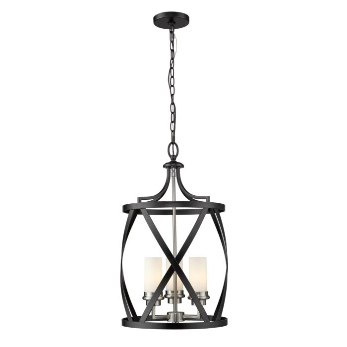 Z Lite Malcalester 3 Light Pendant Light In Matte Black With Brushed Nickel
