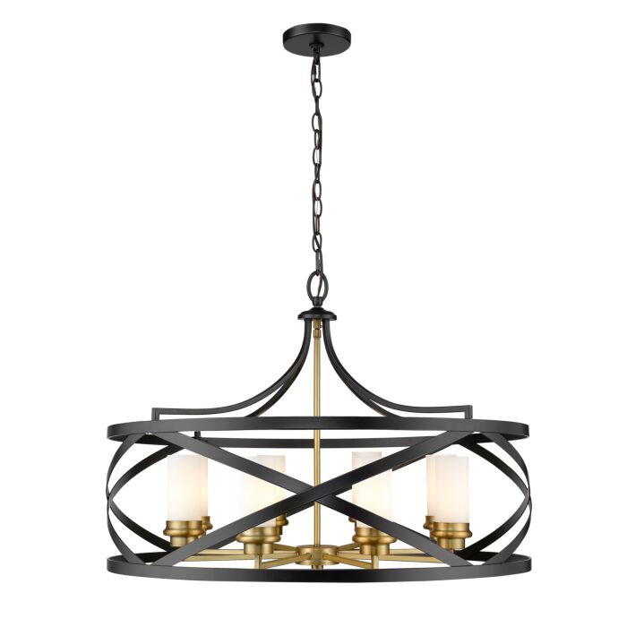 Z Lite Malcalester 8 Light Pendant Light In Matte Black With Olde Brass