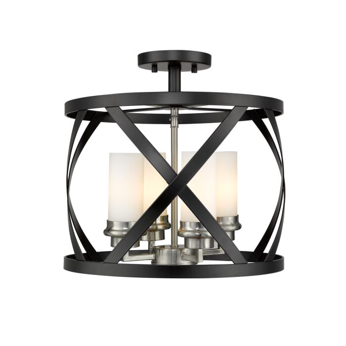 Z Lite Malcalester 4 Light Semi Flush Mount Ceiling Light In Matte Black With Brushed Nickel