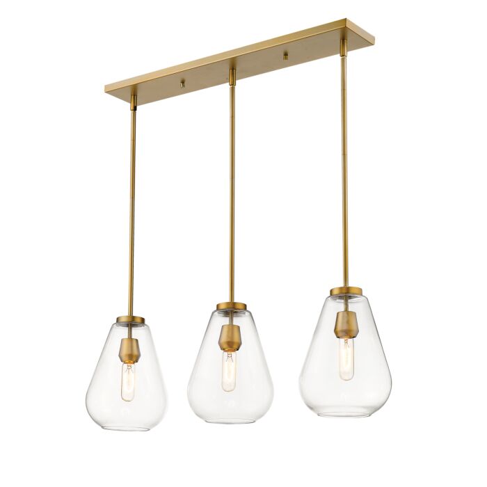 Z Lite Ayra 3 Light Linear Pendant Light In Olde Brass