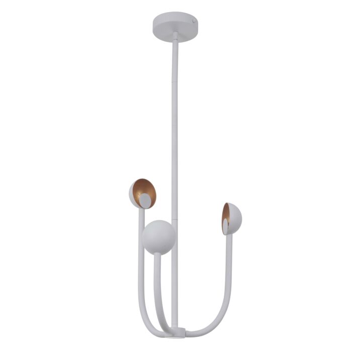 Craftmade Foundry 3 Light Modern Chandelier in Matte White with Gold Leaf