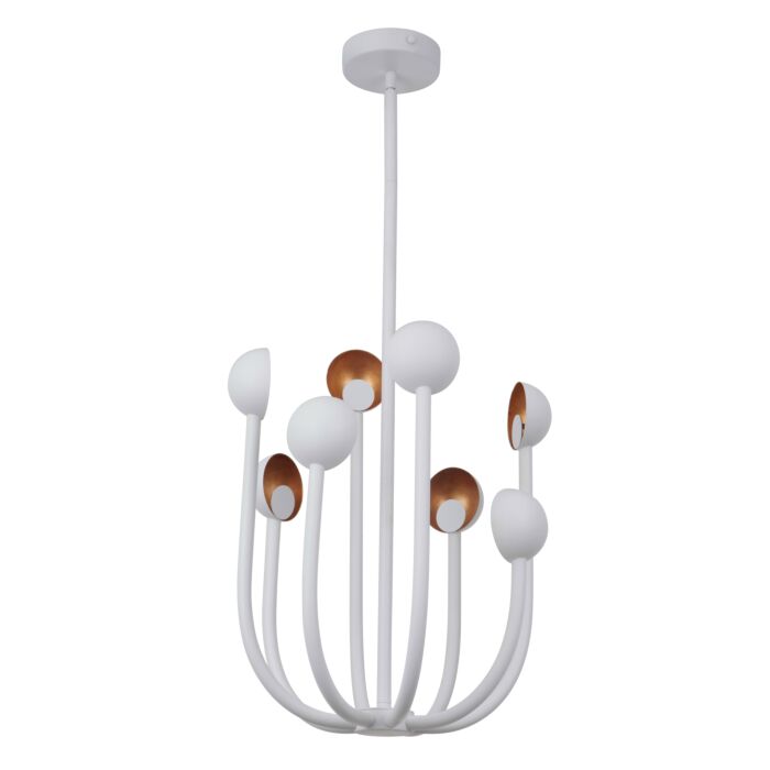 Craftmade Foundry 8 Light Modern Chandelier in Matte White with Gold Leaf