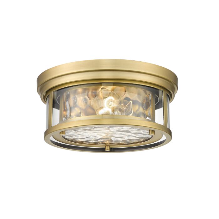 Z Lite Clarion 2 Light Flush Mount Ceiling Light In Rubbed Brass