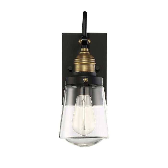 Savoy House Macauley 1 Light Outdoor Wall Lantern in Vintage Black with Warm Brass