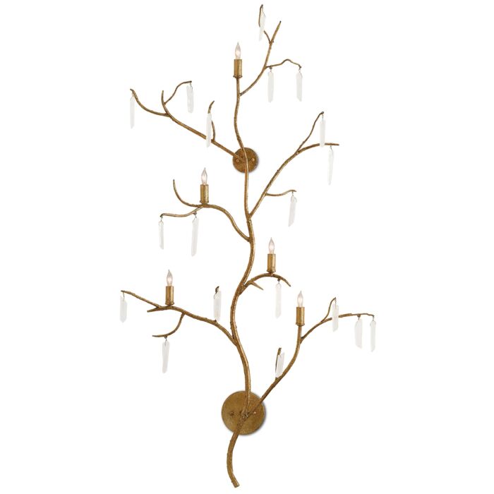 Currey & Company 5 Light 55 Inch Forest Light Wall Sconce in Washed Lucerne Gold and Natural