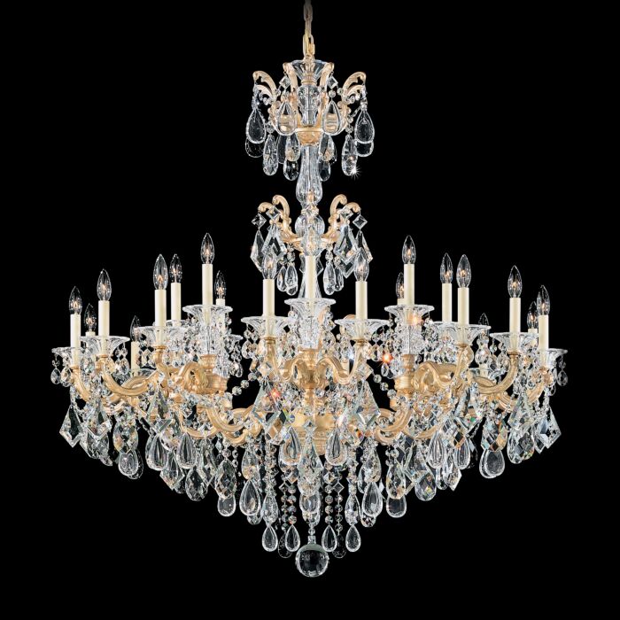 Schonbek La Scala 24 Light Chandelier in Parchment Gold with Clear Heritage Crystals