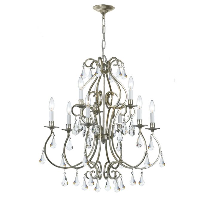 Crystorama Ashton 9 Light 31 Inch Traditional Chandelier in Olde Silver with Clear Hand Cut Crystals