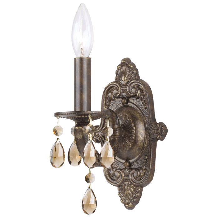 Crystorama Paris Market Wall Sconce in Venetian Bronze with Golden Teak Swarovski Crystals