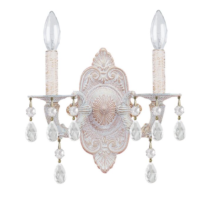 Crystorama Paris Market 2 Light Crystal Wall Sconce in Antique White
