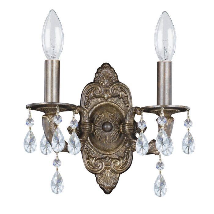 Crystorama Paris Market 2 Light 12 Inch Wall Sconce in Venetian Bronze with Clear Swarovski Strass Crystals