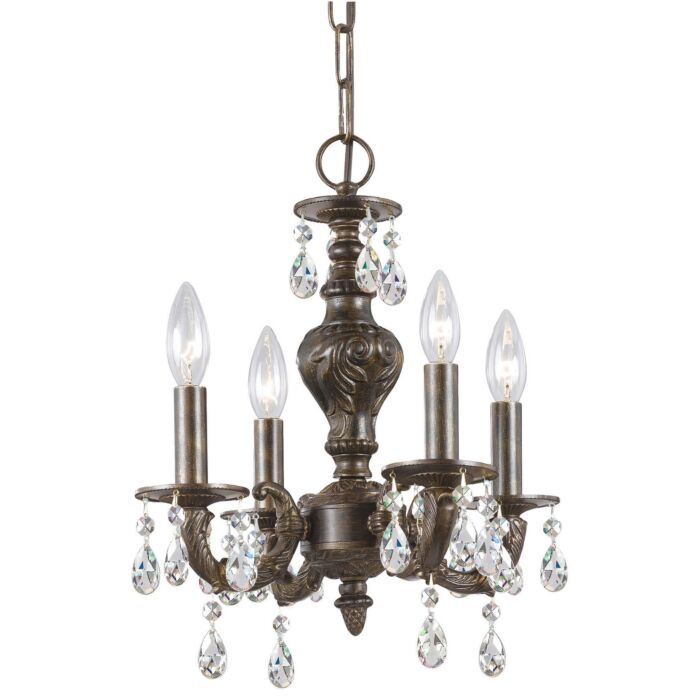 Crystorama Paris Market 4 Light 16 Inch Mini Chandelier in Venetian Bronze with Clear Hand Cut Crystals