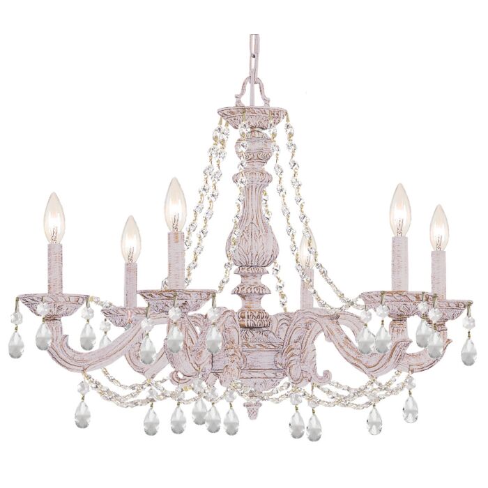 Crystorama Paris Market 6 Light 21 Inch Transitional Chandelier in Antique White with Clear Spectra Crystals