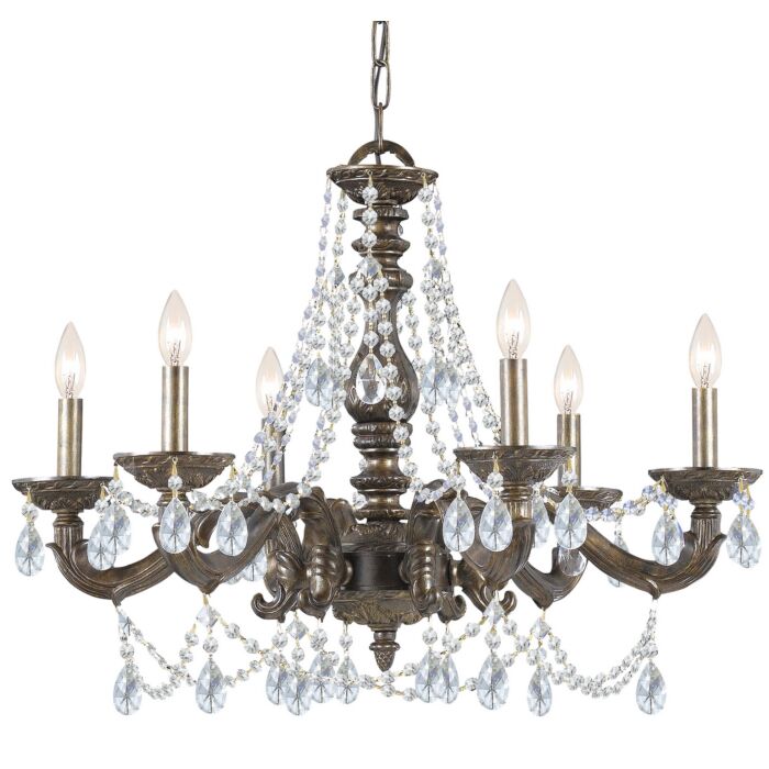 Crystorama Paris Market 6 Light 22 Inch Transitional Chandelier in Venetian Bronze with Clear Spectra Crystals