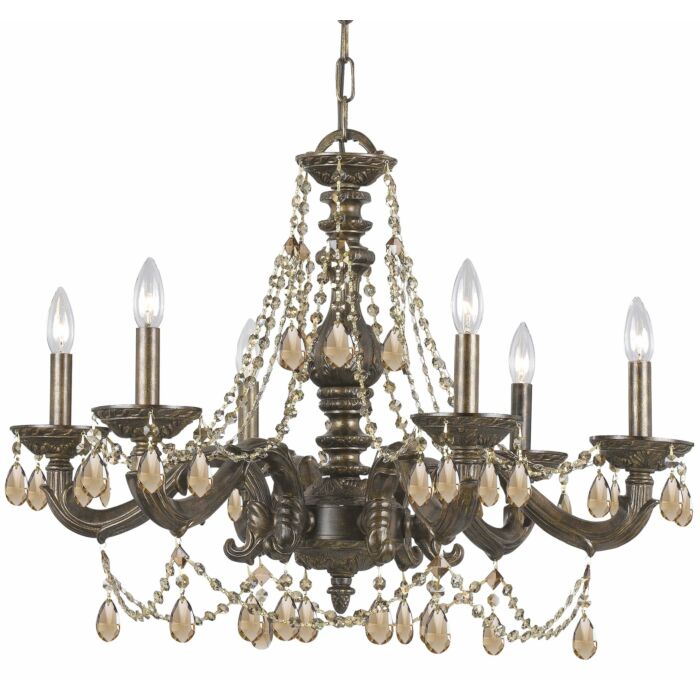 Crystorama Paris Market 6 Light 22 Inch Chandelier in Venetian Bronze with Golden Teak Swarovski Crystals